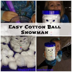 Easy Cotton Ball Snowman KingdomFirstHomeschool.com