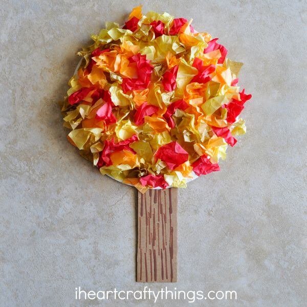 Tissue paper fall tree for the 31 days of fun fall arts and crafts for kids
