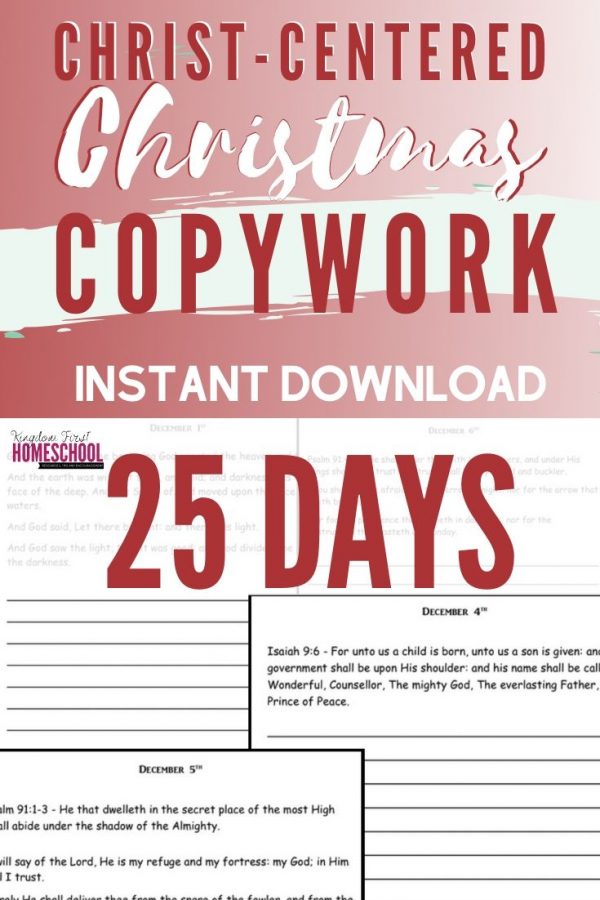 Making sure our kids focus on the true meaning of Christmas can get swept away in the busyness of the season. This Christ-Centered Christmas Copywork can help bring the focus back. With this 25 days of scripture they will literally write the word on their heart throughout the month of December.