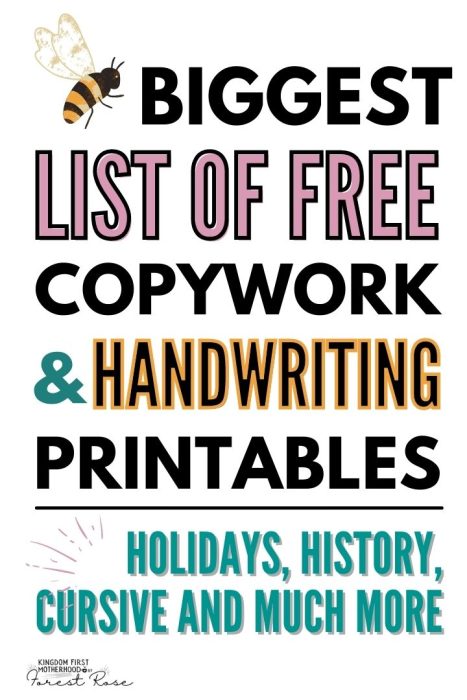 Biggest List of Free Copywork and Handwriting Printables