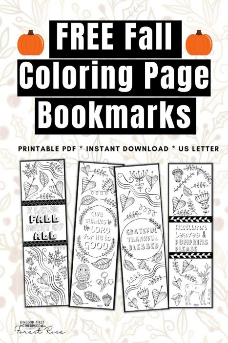 Free Fall Coloring Page Bookmarks