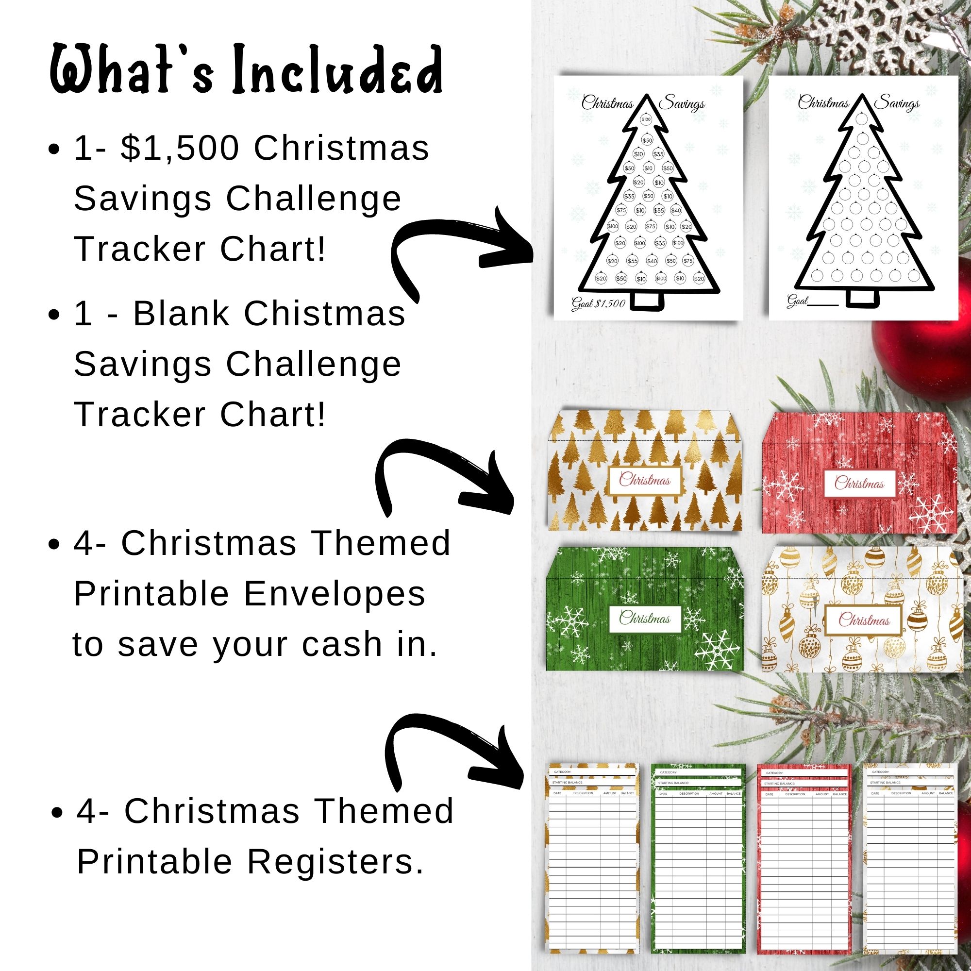 Whats included in the Printable Christmas Savings Challenge