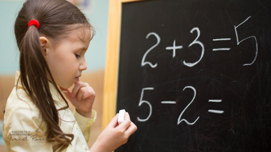 Girl doing math problems on the chalkboard